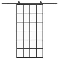 Плъзгаща се врата с механизъм черна 102x205 см ESG стъкло