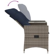 Градински диван с 2 места и маса, сив, полиратан