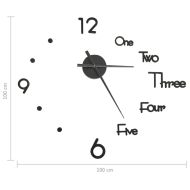 3D стенен часовник, модерен дизайн, черен, 100 см, XXL