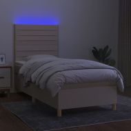 Боксспринг легло с матрак и LED, кремава, 90x200 см, плат