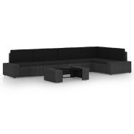 Градински комплект с възглавници, 6 части, полиратан, черен