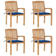 Стифиращи градински столове с възглавници 4 бр тик масив