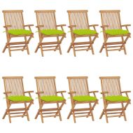 Градински столове с яркозелени възглавници 8 бр тик масив