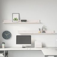 Стенни рафтове, 2 бр, бели, 110x11x9 см, масивно борово дърво