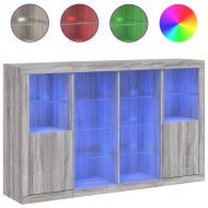 Сайдборди с LED осветление, 3 бр, сив сонома, инженерно дърво