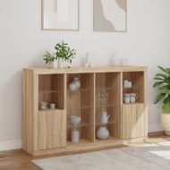 Сайдборди с LED осветление, 3 бр, дъб сонома, инженерно дърво