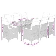 Градински трапезен комплект 9 части с възглавници сив полиратан