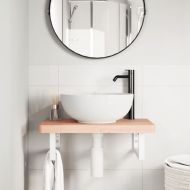 Стенен рафт за мивка, стомана и масивно дърво бук