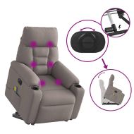 Електрически изправящ масажен реклайнер стол таупе текстил