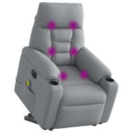 Електрически изправящ масажен реклайнер стол светлосив текстил