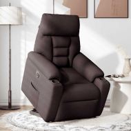 Електрически изправящ реклайнер стол, тъмнокафяв, текстил