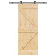 Плъзгаща врата с монтажни части, 80x210 см, борово дърво масив