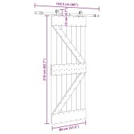 Плъзгаща врата с монтажни части, 80x210 см, борово дърво масив