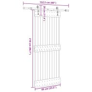 Плъзгаща врата с монтажни части, 85x210 см, борово дърво масив