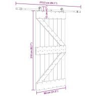 Плъзгаща врата с монтажни части, 80x210 см, борово дърво масив