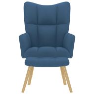 Релаксиращ стол с табуретка, син, текстил