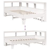 Легло с рафтове за книги, без матрак, бял, 90x190 см, бор масив