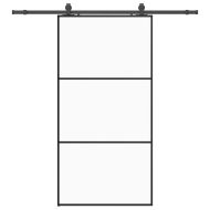 Плъзгаща се врата с механизъм черна 102x205 см ESG стъкло