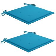 Градински столове, 2 бр, сини възглавници, тиково дърво масив