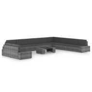 Градински лаундж комплект с възглавници 11 части полиратан сив