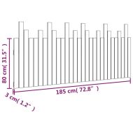 Стенна табла за спалня, бяла, 185x3x80 см, борово дърво масив