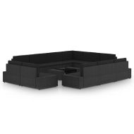 Градински комплект с възглавници, 12 части, полиратан, черен