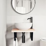 Стенен рафт за мивка, стомана и масивно дърво бук