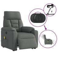 Електрически изправящ масажен реклайнер стол тъмносив текстил