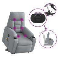 Изправящ масажен реклайнер стол, светлосив, текстил