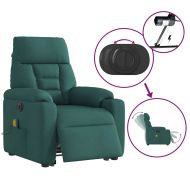 Електрически изправящ масажен реклайнер стол тъмнозелен текстил