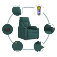 Електрически масажен наклоняем стол, тъмнозелен, текстил