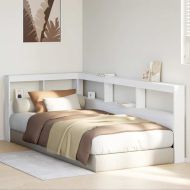 Табла за книги с L-образна, бяла, 75 см, масивно дърво бор