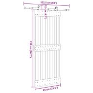 Плъзгаща врата с монтажни части, 85x210 см, борово дърво масив