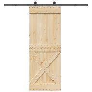 Плъзгаща врата с монтажни части, 85x210 см, борово дърво масив