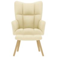 Релаксиращ стол с табуретка, кремав, текстил