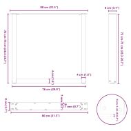 Крака за трапезна маса, U-образни, 2 бр., естествена стомана, 80 x (72-73) см, стомана