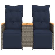 Градински диван с 2 места и маса, сив, полиратан