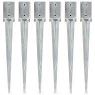 Заземителни колове 6 бр сребристи 9x9x75 см поцинкована стомана