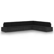 Градински комплект с възглавници, 6 части, полиратан, черен