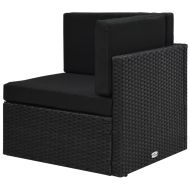 Градински комплект с възглавници, 6 части, полиратан, черен