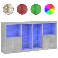 Сайдборд с LED светлини, бетонно сив, 202x37x100 см