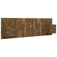 Горна табла за легло с шкафчета, опушен дъб, инженерно дърво