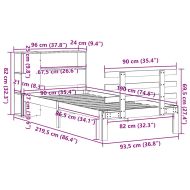 Легло с рафтове за книги, без матрак, 90x190 см, бор масив