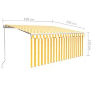 Ръчно прибиращ се сенник с щора, 3,5x2,5 м, жълто и бяло