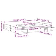 Легло с място за съхранение Циментено сиво 140 x 200 cm
