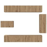 Комплект ТВ шкаф Монтиране на стена 8 pcs Дъб Инженерно дърво