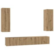 Комплект ТВ шкаф Монтиране на стена 5 pcs Дъб Инженерно дърво
