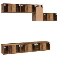 Комплект ТВ шкаф с чекмедже 7 pcs Старо дърво Инженерно дърво