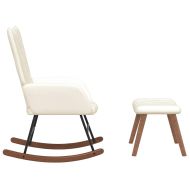 Люлеещ се стол с табуретка, кремавобял, кадифе