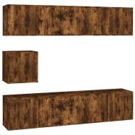 Комплект ТВ шкафове от 7 части, опушен дъб, инженерно дърво